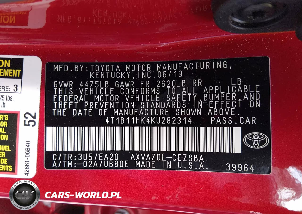 2019 Toyota Camry Se VIN:4T1B11HK4KU282314 - 9