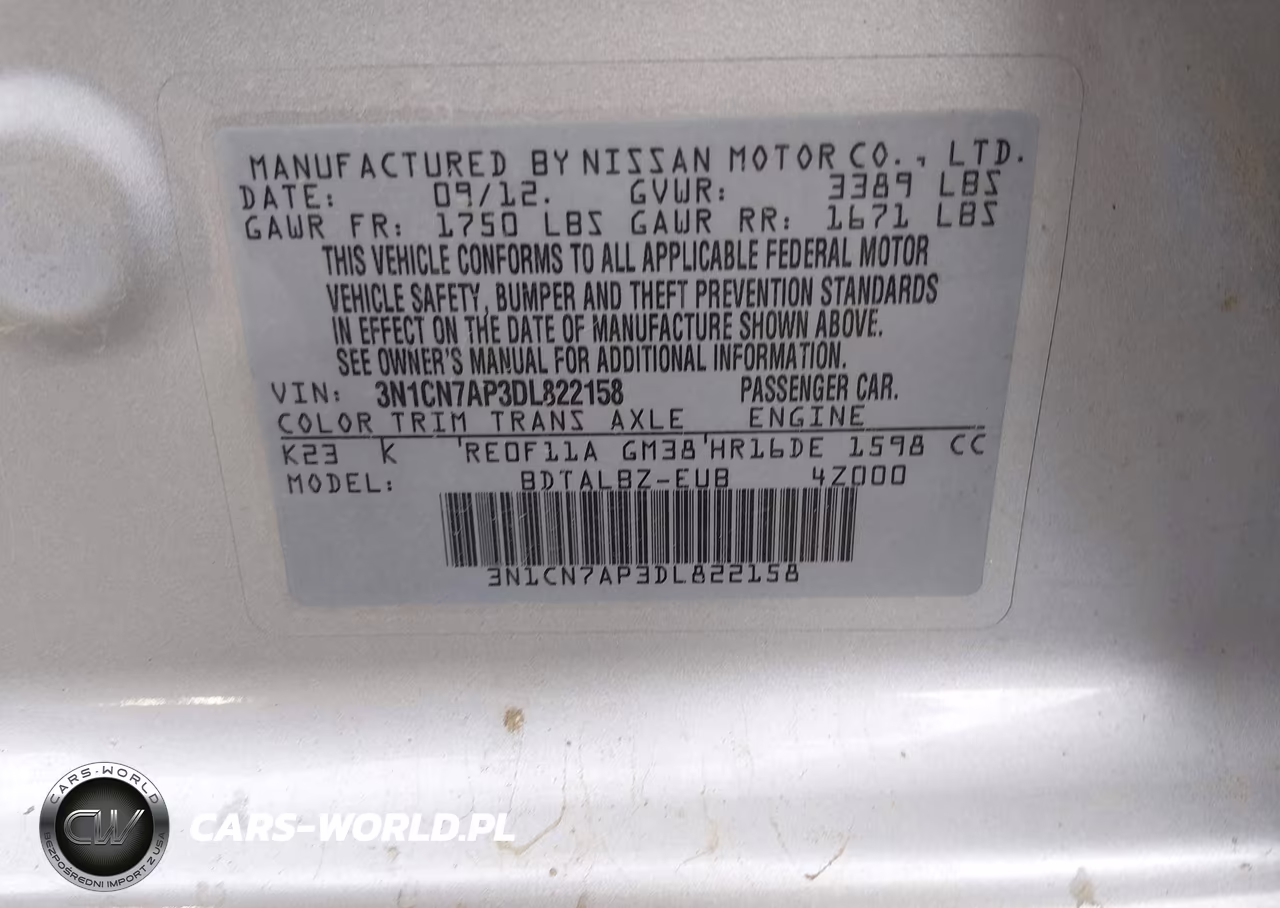 2013 Nissan Versa 1.6 Sv VIN:3N1CN7AP3DL822158 - 9