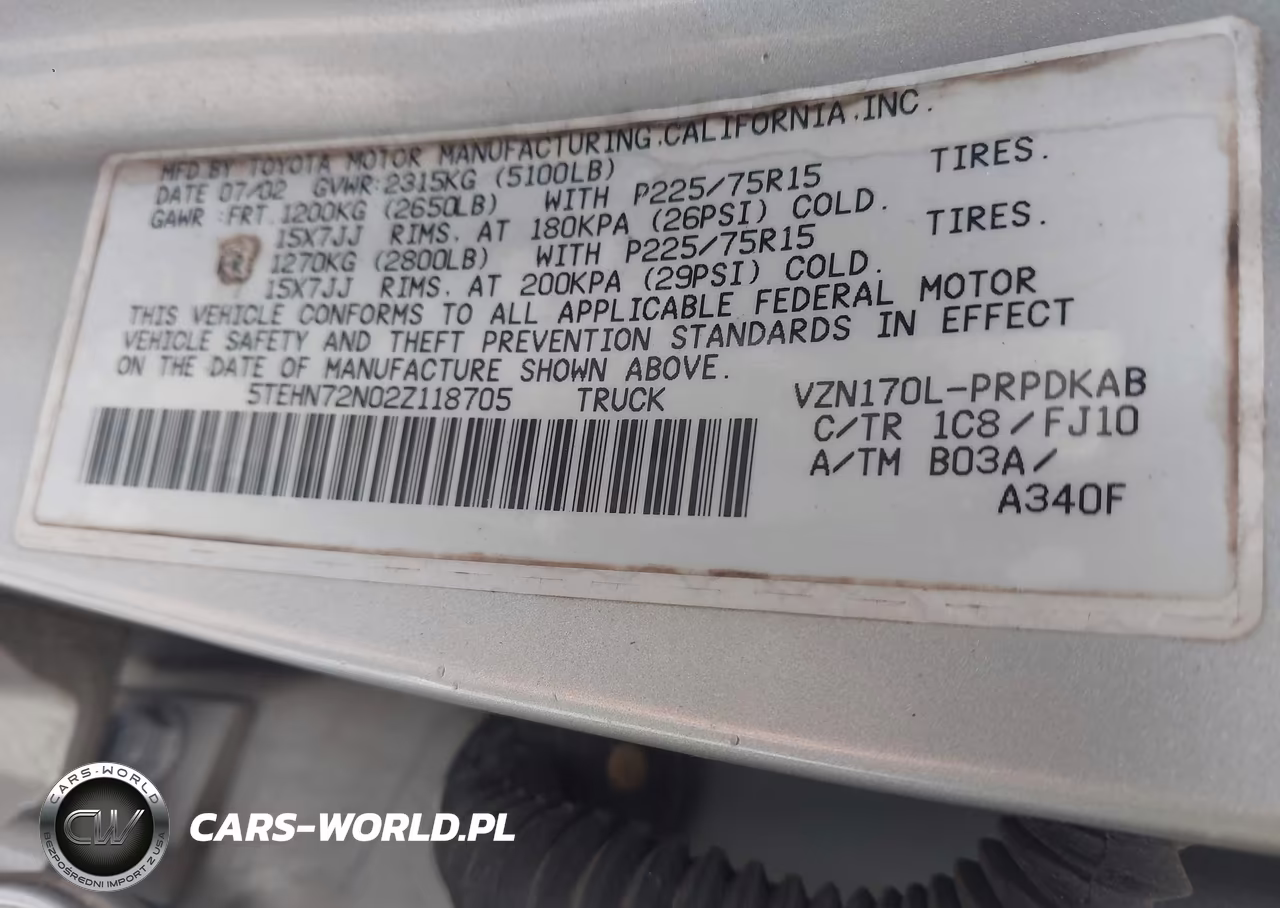 2002 Toyota Tacoma Base V6 VIN:5TEHN72N02Z118705 - 9