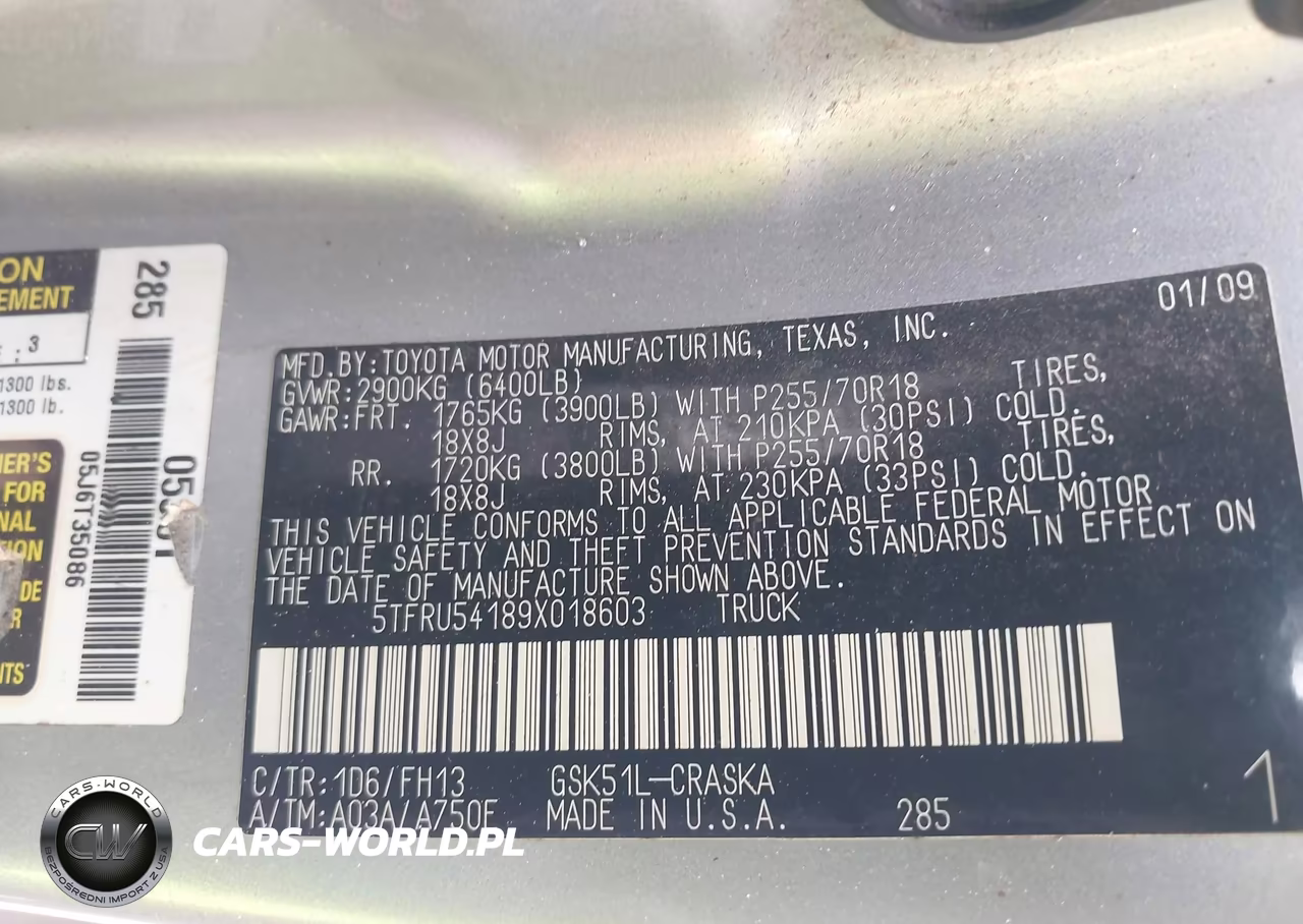 2009 Toyota Tundra Grade V6 VIN:5TFRU54189X018603 - 9