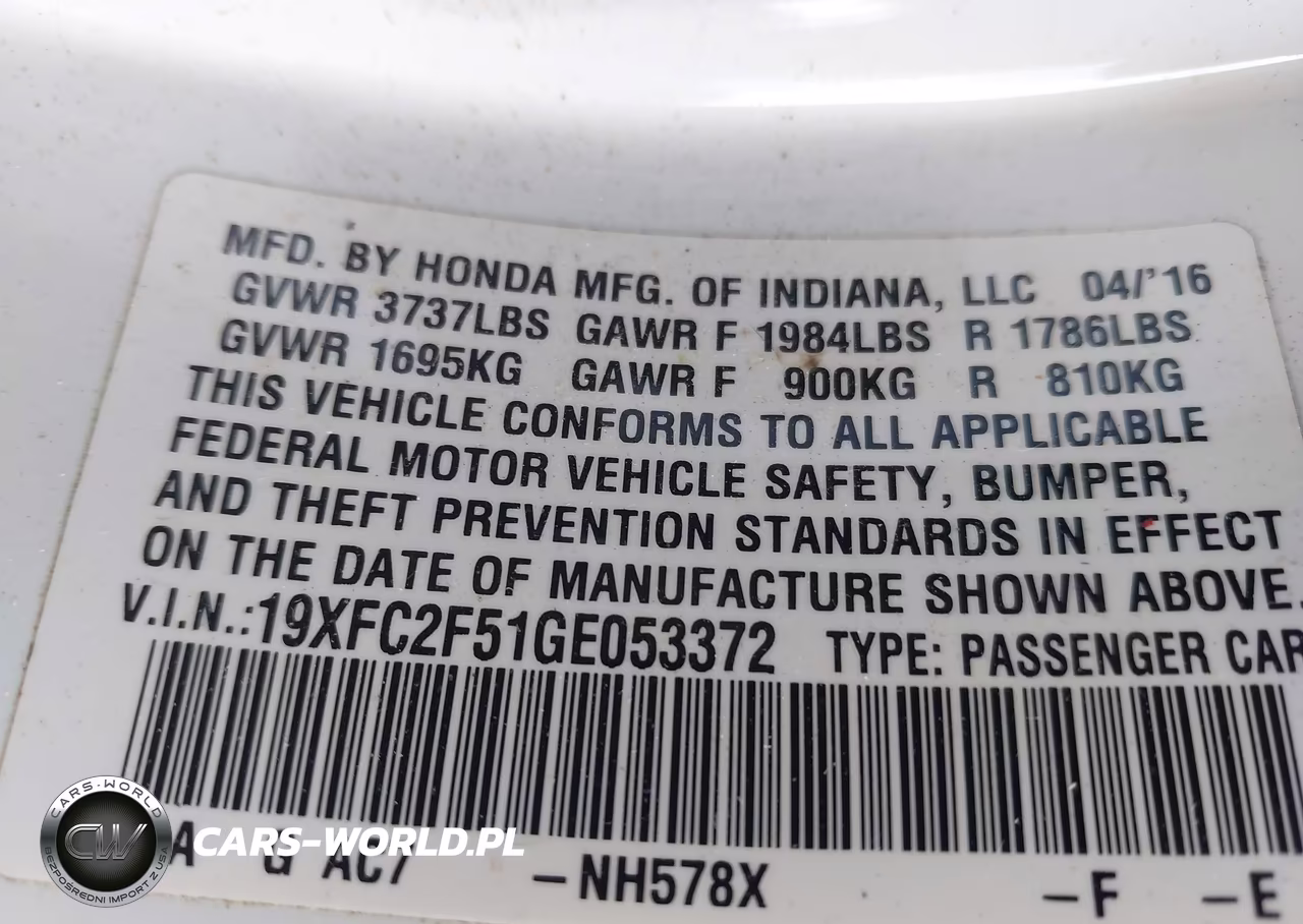 2016 Honda Civic Lx VIN:19XFC2F51GE053372 - 9