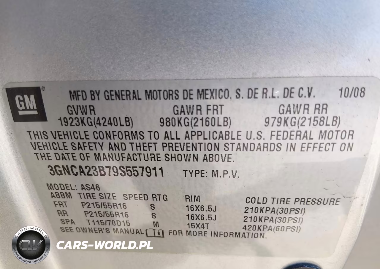 2009 Chevrolet Hhr Lt VIN:3GNCA23B79S557911 - 9