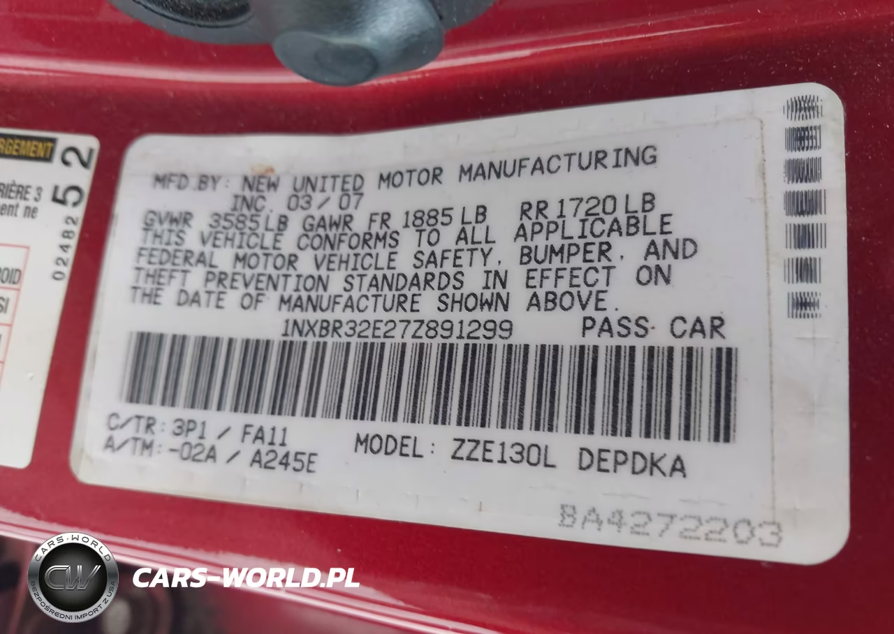 2007 Toyota Corolla Ce VIN:1NXBR32E27Z891299 - 9