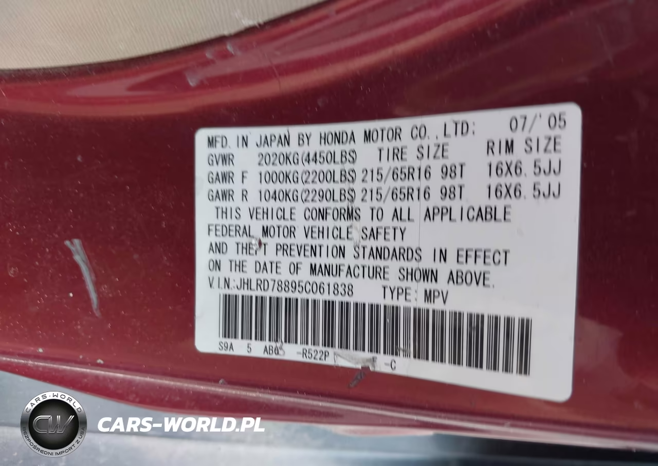 2005 Honda Cr-V Ex VIN:JHLRD78895C061838 - 9