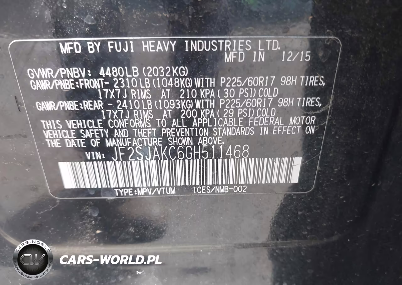 2016 Subaru Forester 2.5I Limited VIN:JF2SJAKC6GH511468 - 9