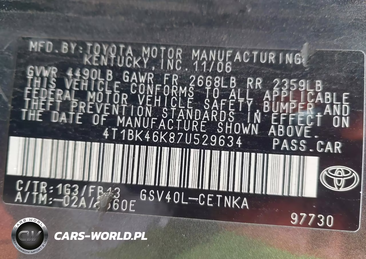 2007 Toyota Camry Le V6 VIN:4T1BK46K87U529634 - 9