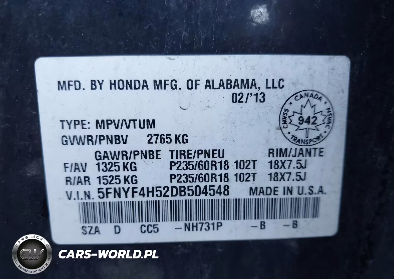 2013 Honda Pilot Ex-L VIN:5FNYF4H52DB504548 - 9