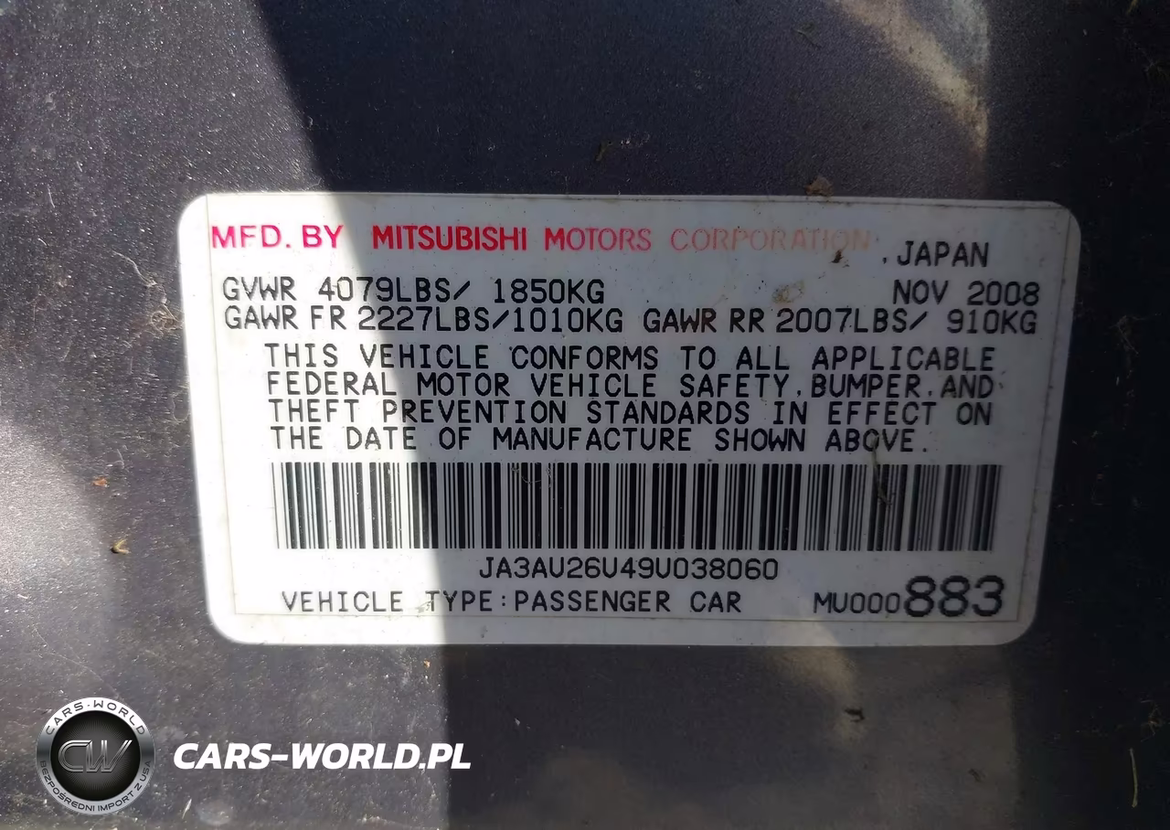 2009 Mitsubishi Lancer Es-Es-Sport VIN:JA3AU26U49U038060 - 9