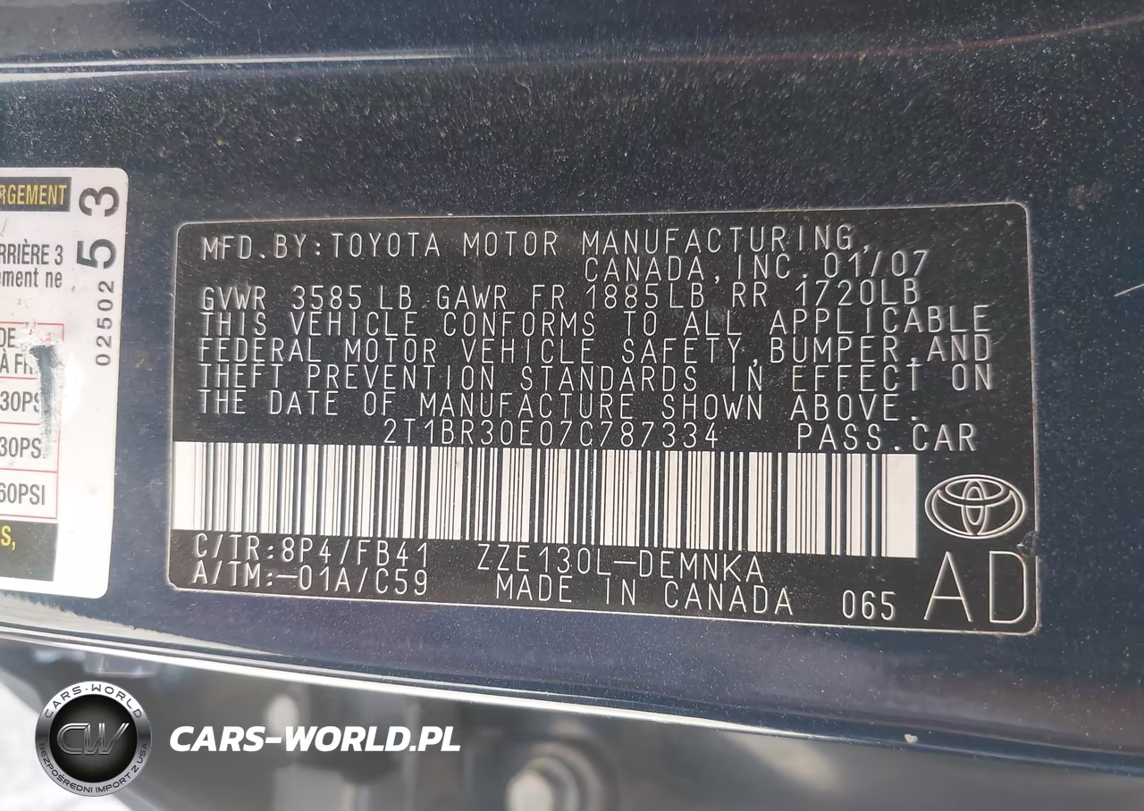 2007 Toyota Corolla Le VIN:2T1BR30E07C787334 - 9