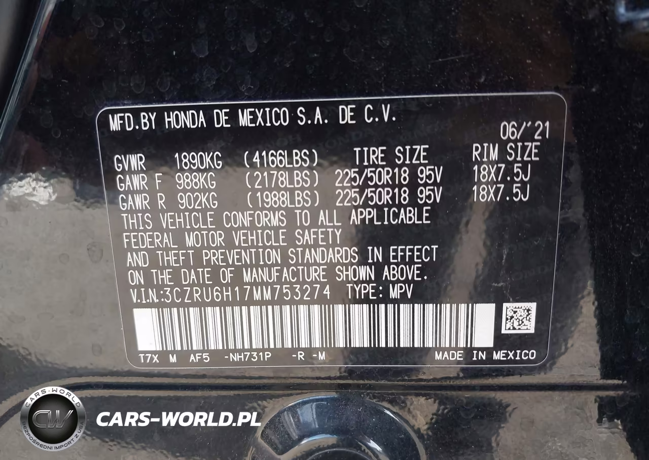 2021 Honda Hr-V Awd Sport VIN:3CZRU6H17MM753274 - 9