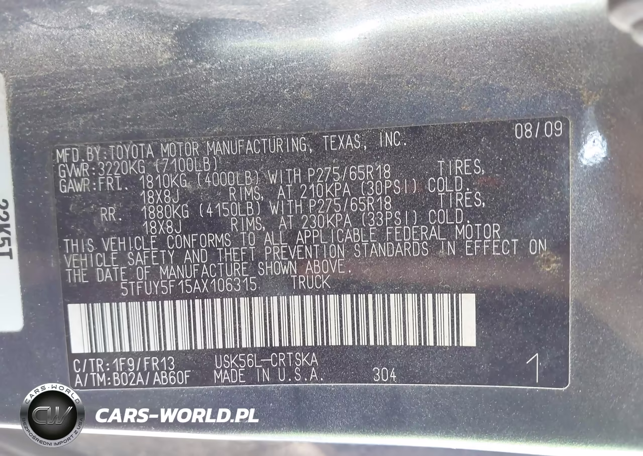 2010 Toyota Tundra Grade 5.7L V8 VIN:5TFUY5F15AX106315 - 8