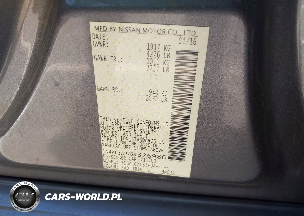 2016 Nissan Altima 2.5-2.5 S-2.5 Sl-2.5 Sr-2.5 Sv VIN:1N4AL3AP7GN326986 - 9