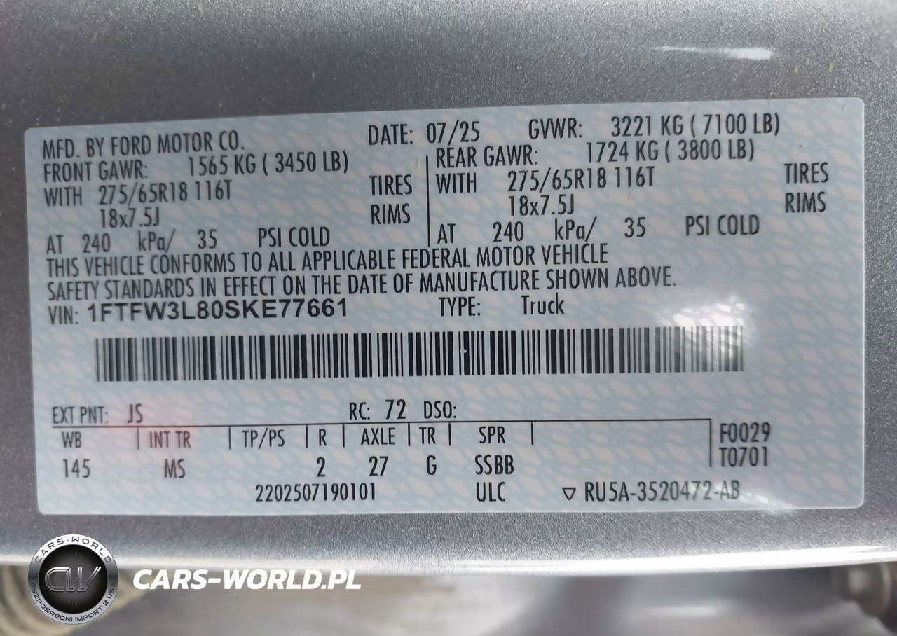 2025 Ford F-150 Xlt VIN:1FTFW3L80SKE77661 - 9