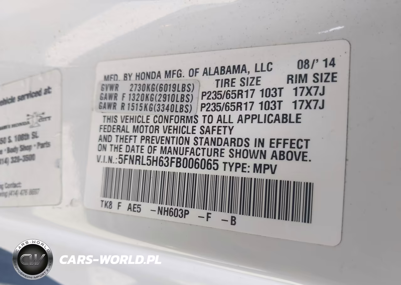 2015 Honda Odyssey Ex-L VIN:5FNRL5H63FB006065 - 9