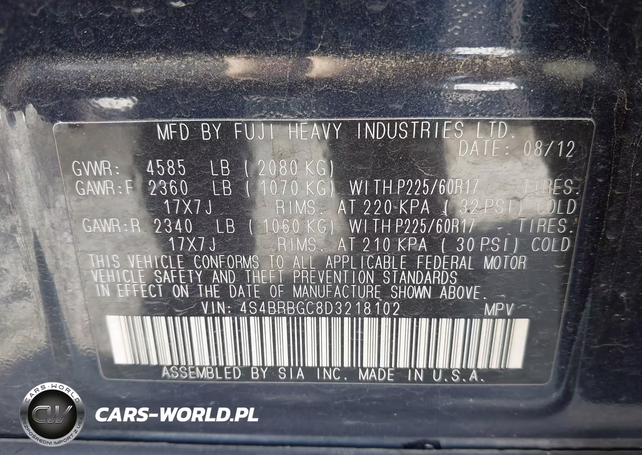 2013 Subaru Outback 2.5I Premium VIN:4S4BRBGC8D3218102 - 9