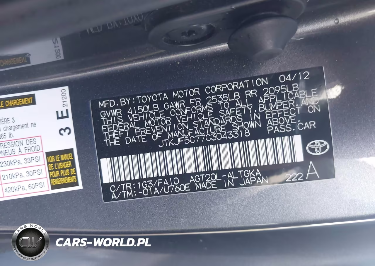 2012 Scion Tc VIN:JTKJF5C77C3043318 - 9