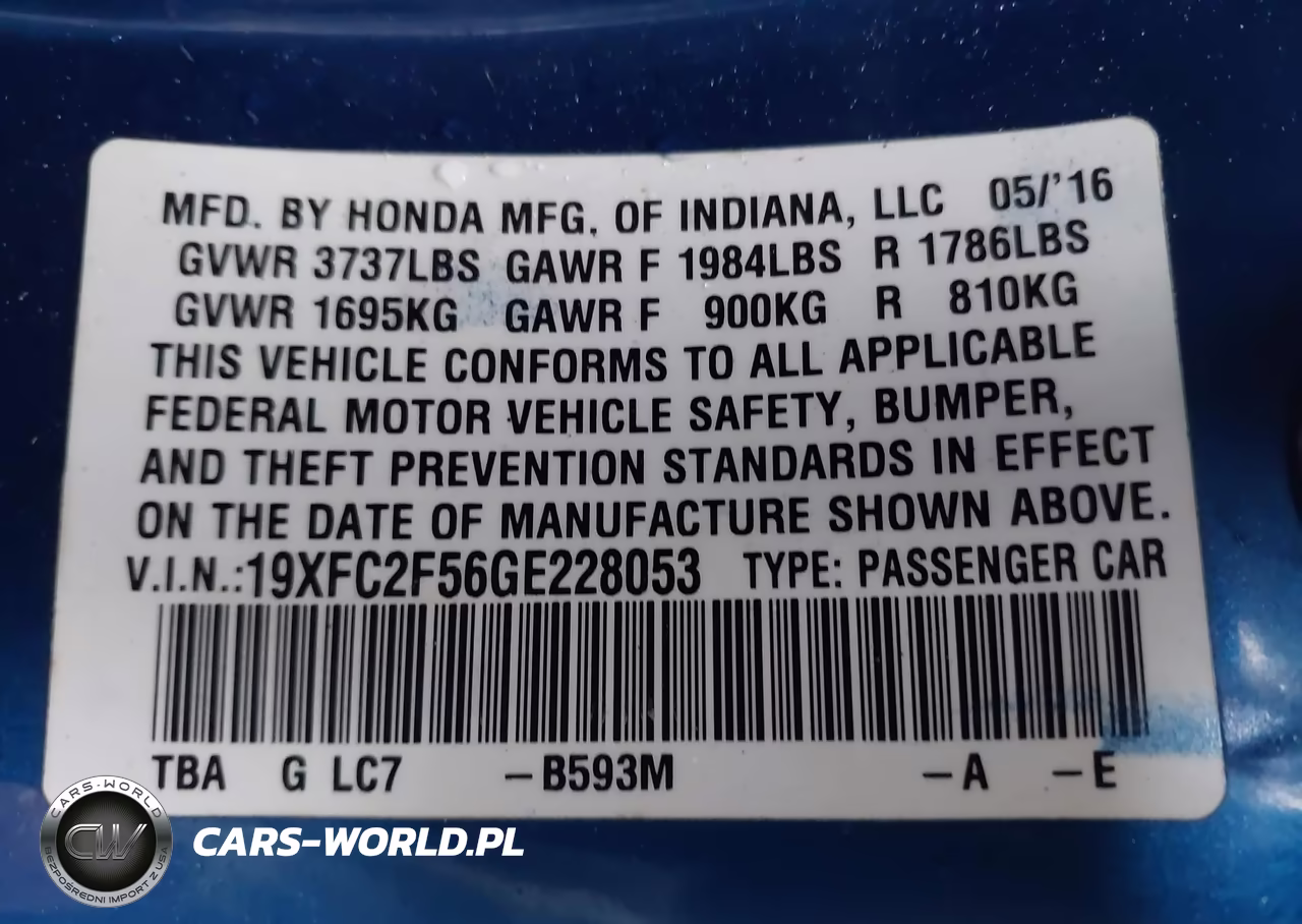 2016 Honda Civic Lx VIN:19XFC2F56GE228053 - 9