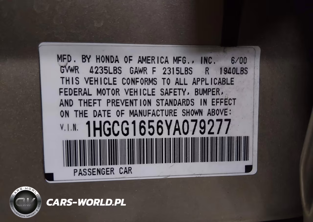 2000 Honda Accord 3.0 Ex VIN:1HGCG1656YA079277 - 9