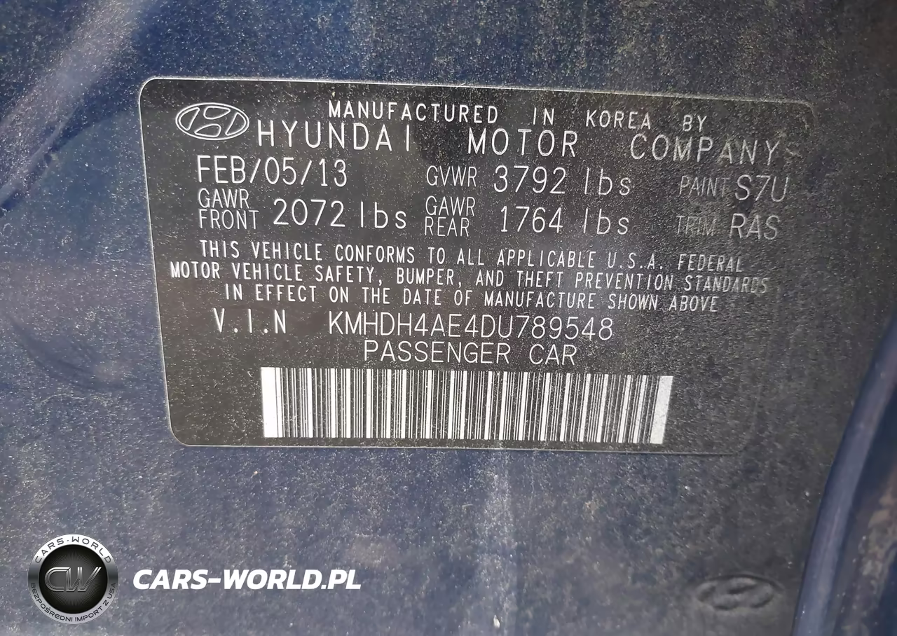 2013 Hyundai Elantra Gls VIN:KMHDH4AE4DU789548 - 9