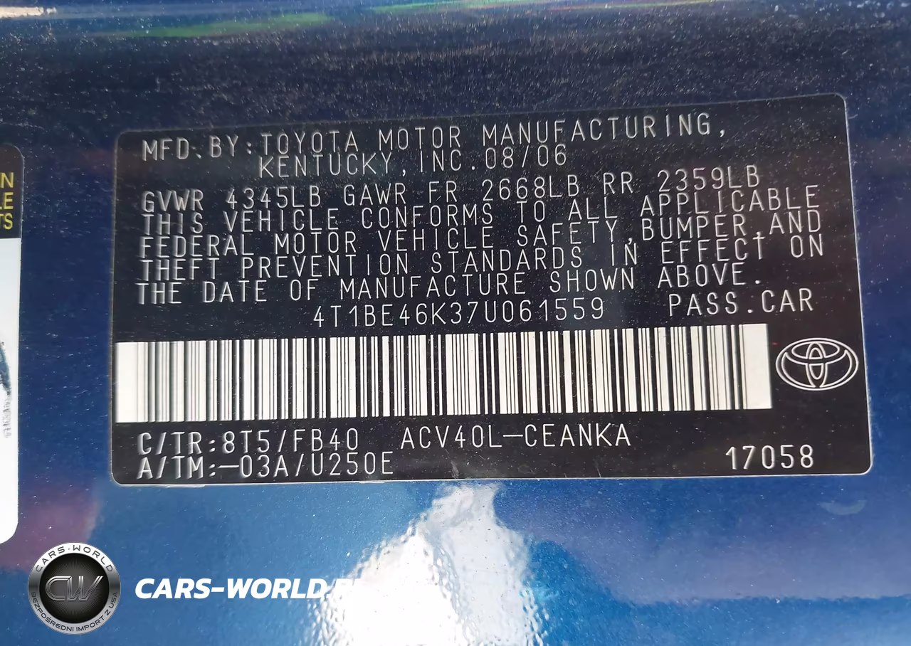 2007 Toyota Camry Ce VIN:4T1BE46K37U061559 - 6