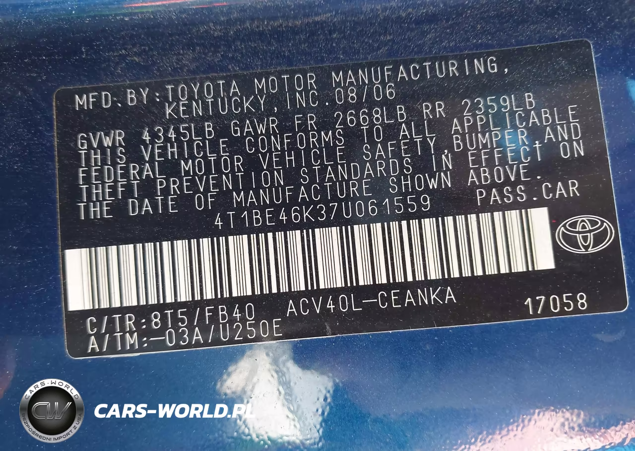 2007 Toyota Camry Ce VIN:4T1BE46K37U061559 - 9