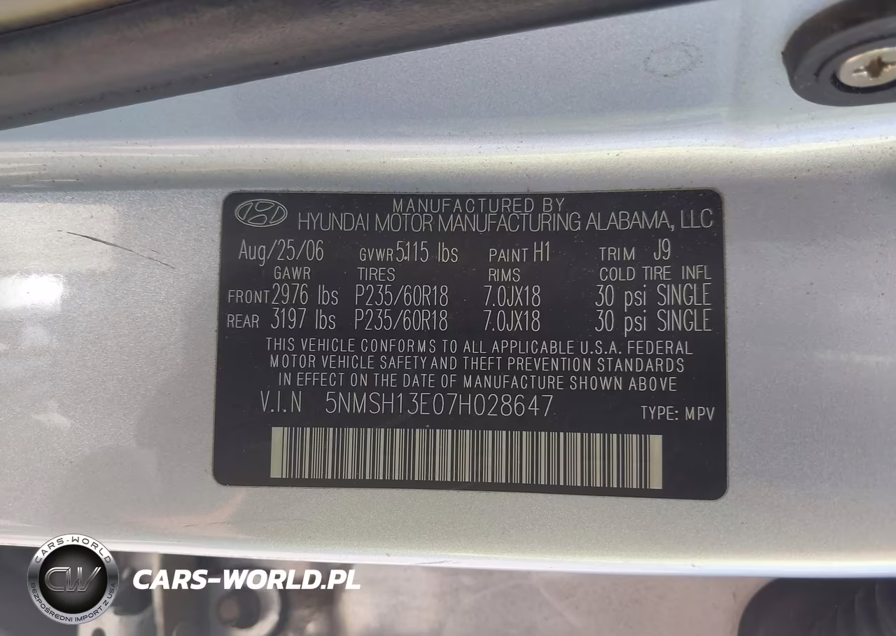 2007 Hyundai Santa Fe Limited-Se VIN:5NMSH13E07H028647 - 9