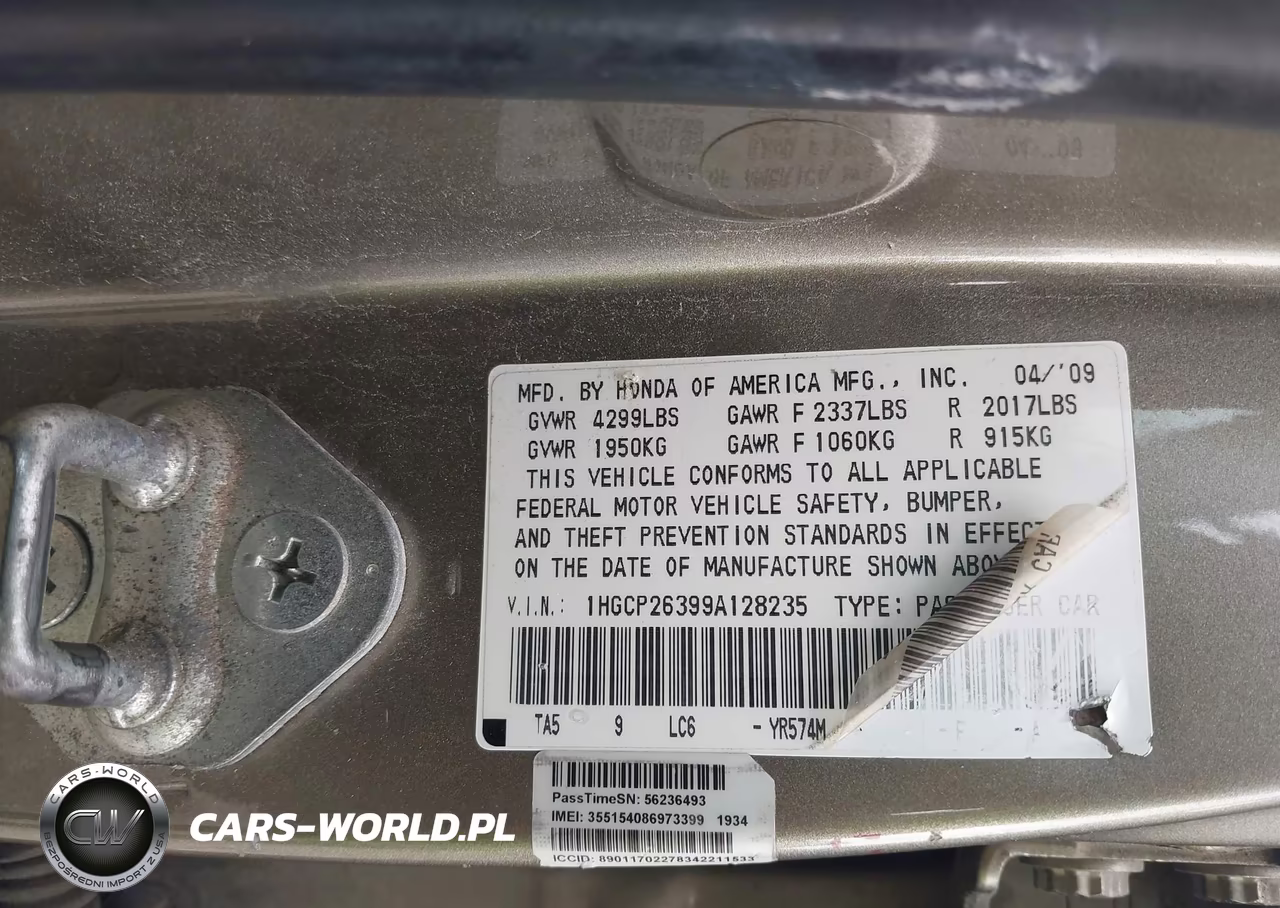 2009 Honda Accord 2.4 Lx VIN:1HGCP26399A128235 - 9