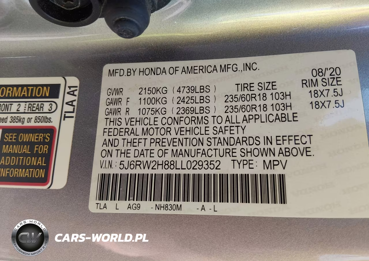2020 Honda Cr-V Awd Ex-L VIN:5J6RW2H88LL029352 - 9