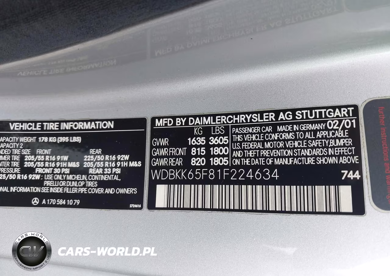 2001 Mercedes-Benz Slk 320 VIN:WDBKK65F81F224634 - 9