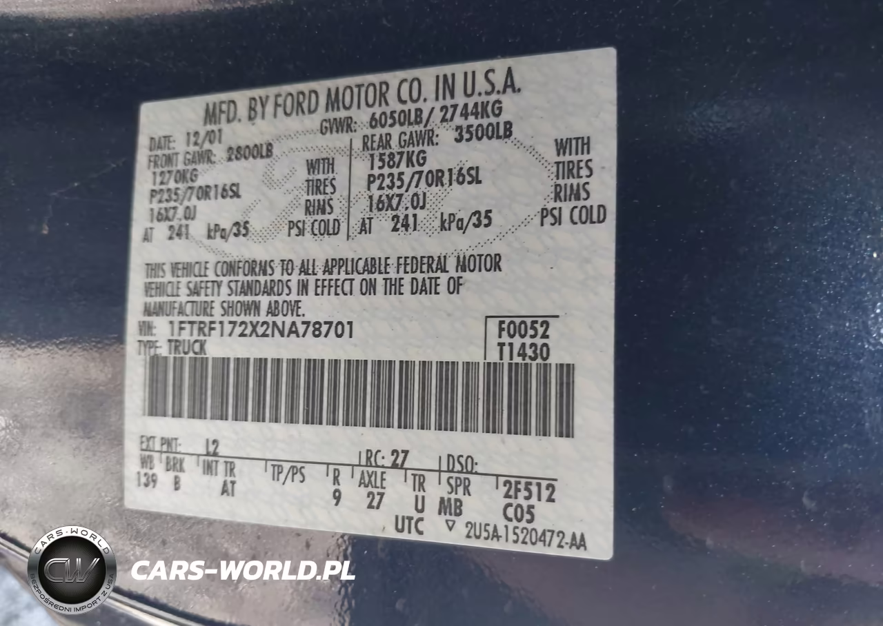 2002 Ford F-150 Xl-Xlt VIN:1FTRF172X2NA78701 - 9