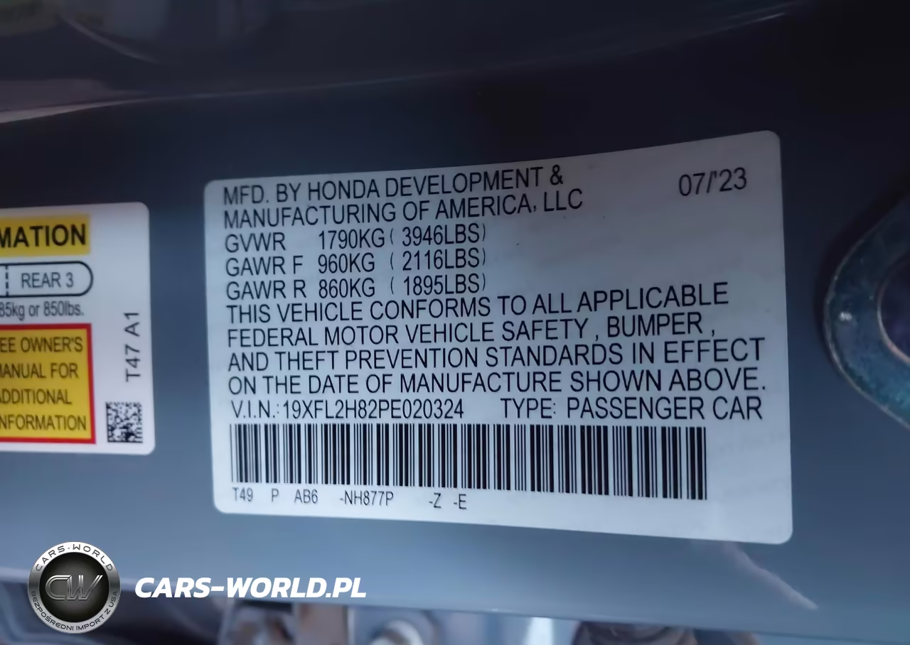 2023 Honda Civic Sport VIN:19XFL2H82PE020324 - 9