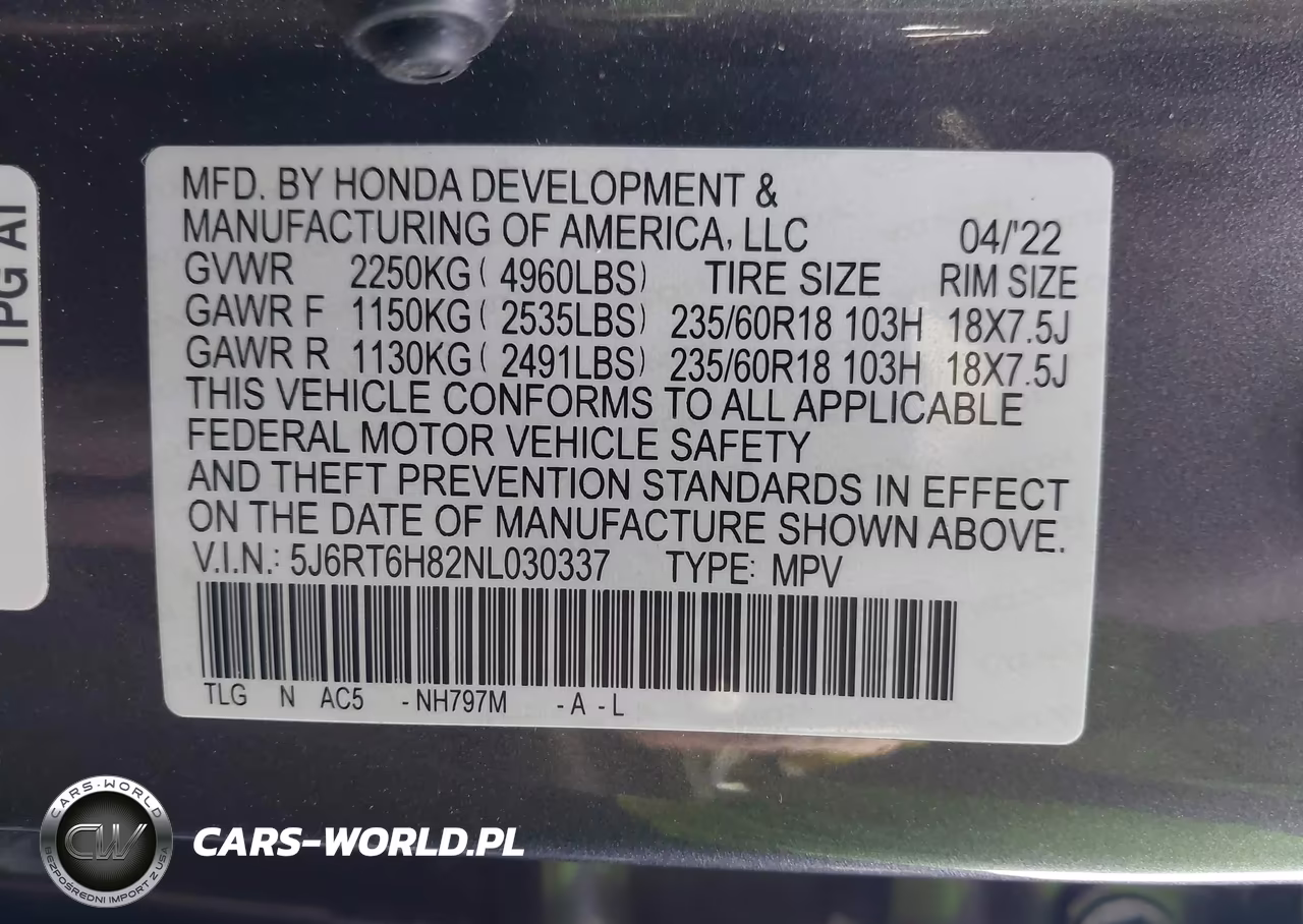 2022 Honda Cr-V Hybrid Ex-L VIN:5J6RT6H82NL030337 - 9