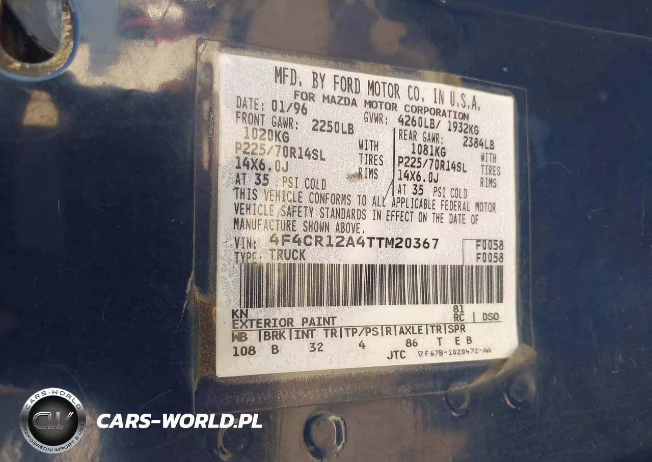 1996 Mazda B2300 VIN:4F4CR12A4TTM20367 - 9