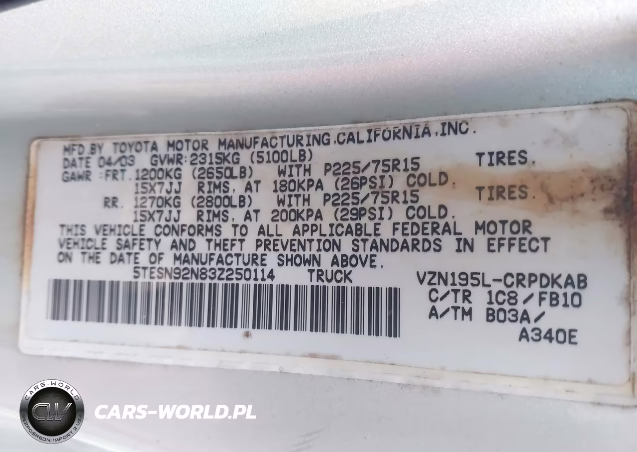 2003 Toyota Tacoma Prerunner V6 VIN:5TESN92N83Z250114 - 9