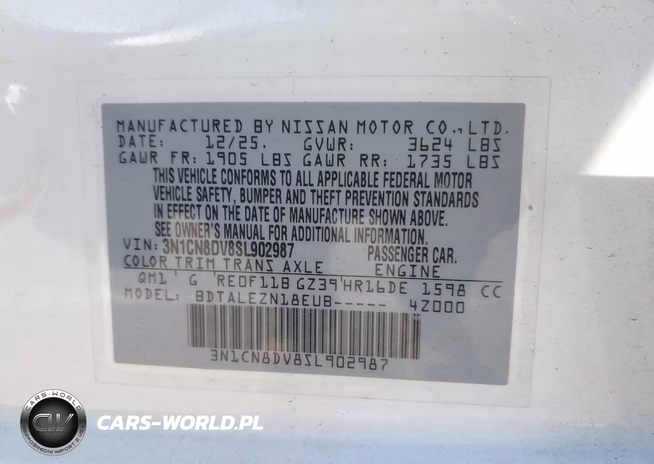 2025 Nissan Versa 1.6 S VIN:3N1CN8DV8SL902987 - 9