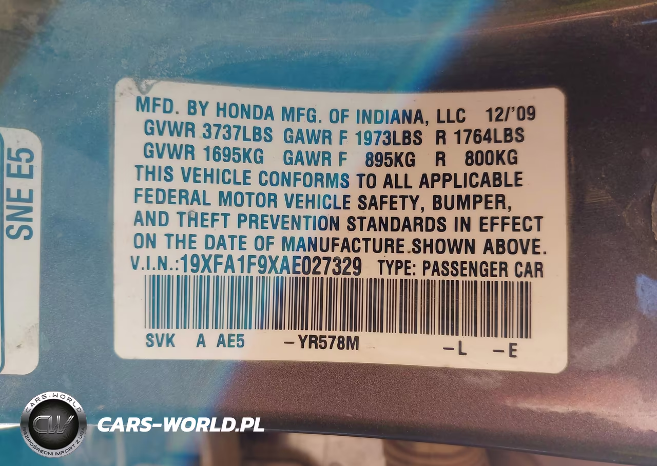 2010 Honda Civic Ex-L VIN:19XFA1F9XAE027329 - 9