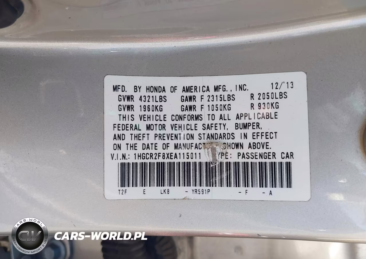 2014 Honda Accord Ex-L VIN:1HGCR2F8XEA115011 - 9