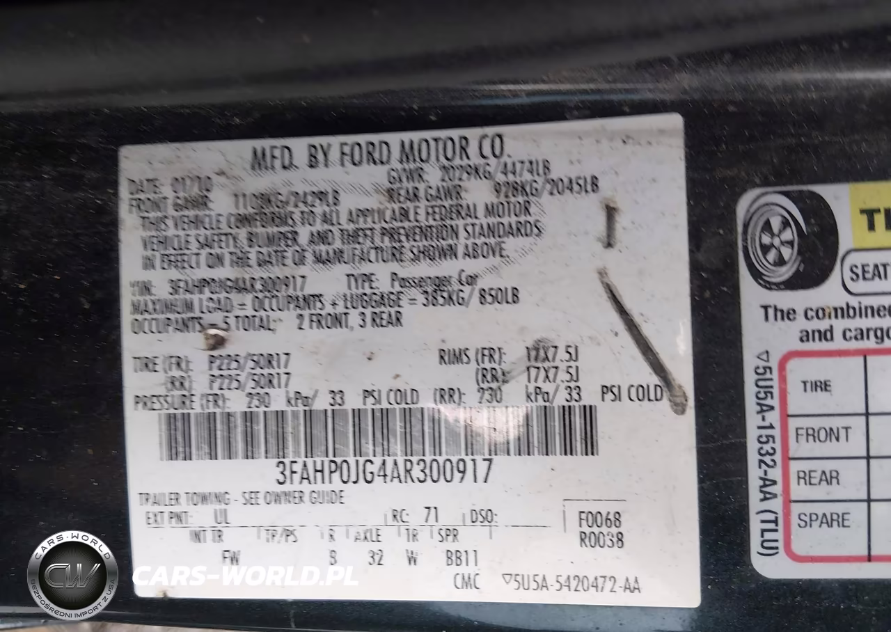 2010 Ford Fusion Sel VIN:3FAHP0JG4AR300917 - 9