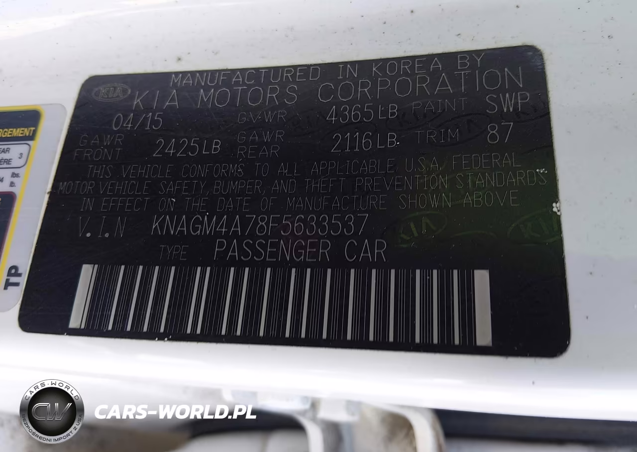2015 Kia Optima Lx VIN:KNAGM4A78F5633537 - 9