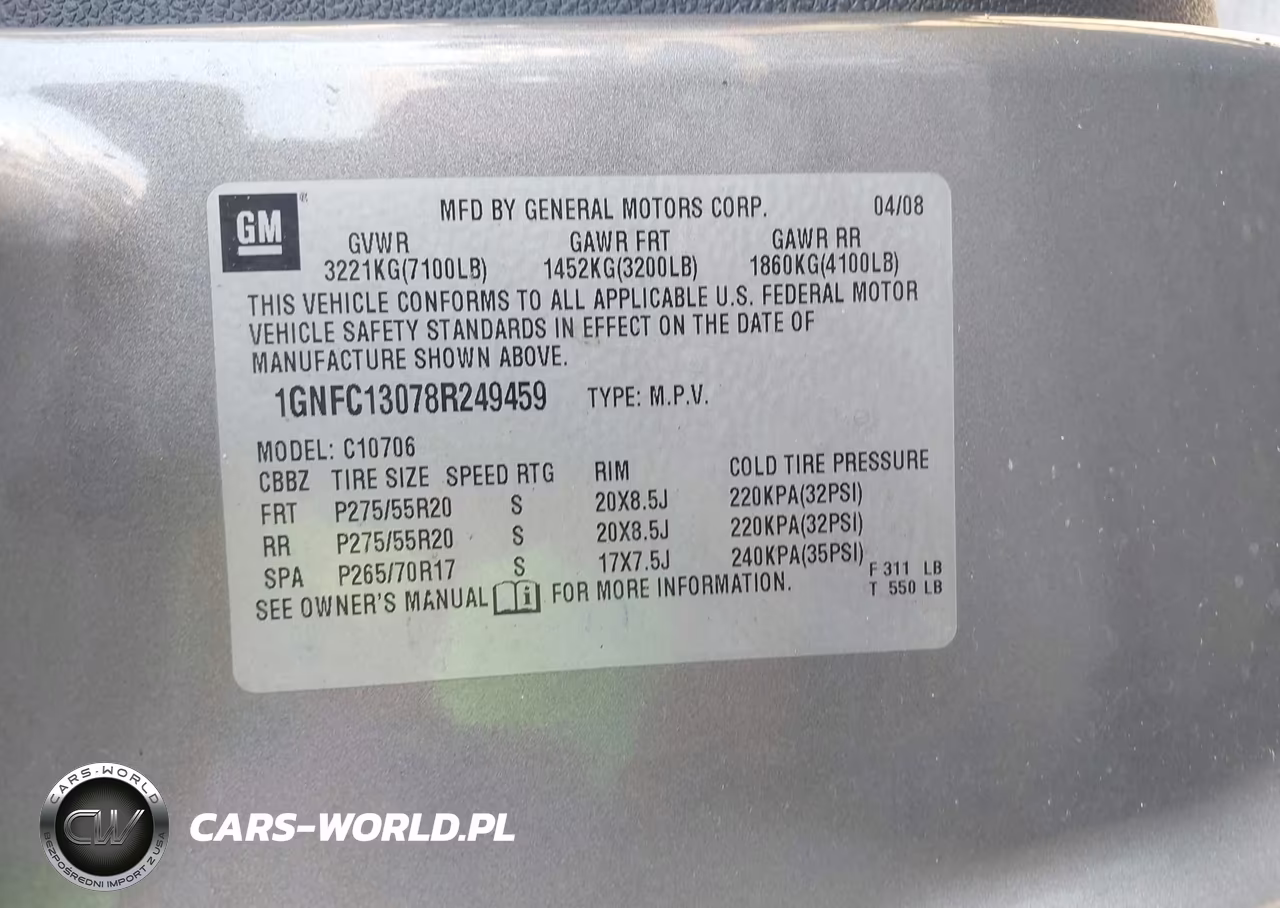 2008 Chevrolet Tahoe Lt VIN:1GNFC13078R249459 - 9