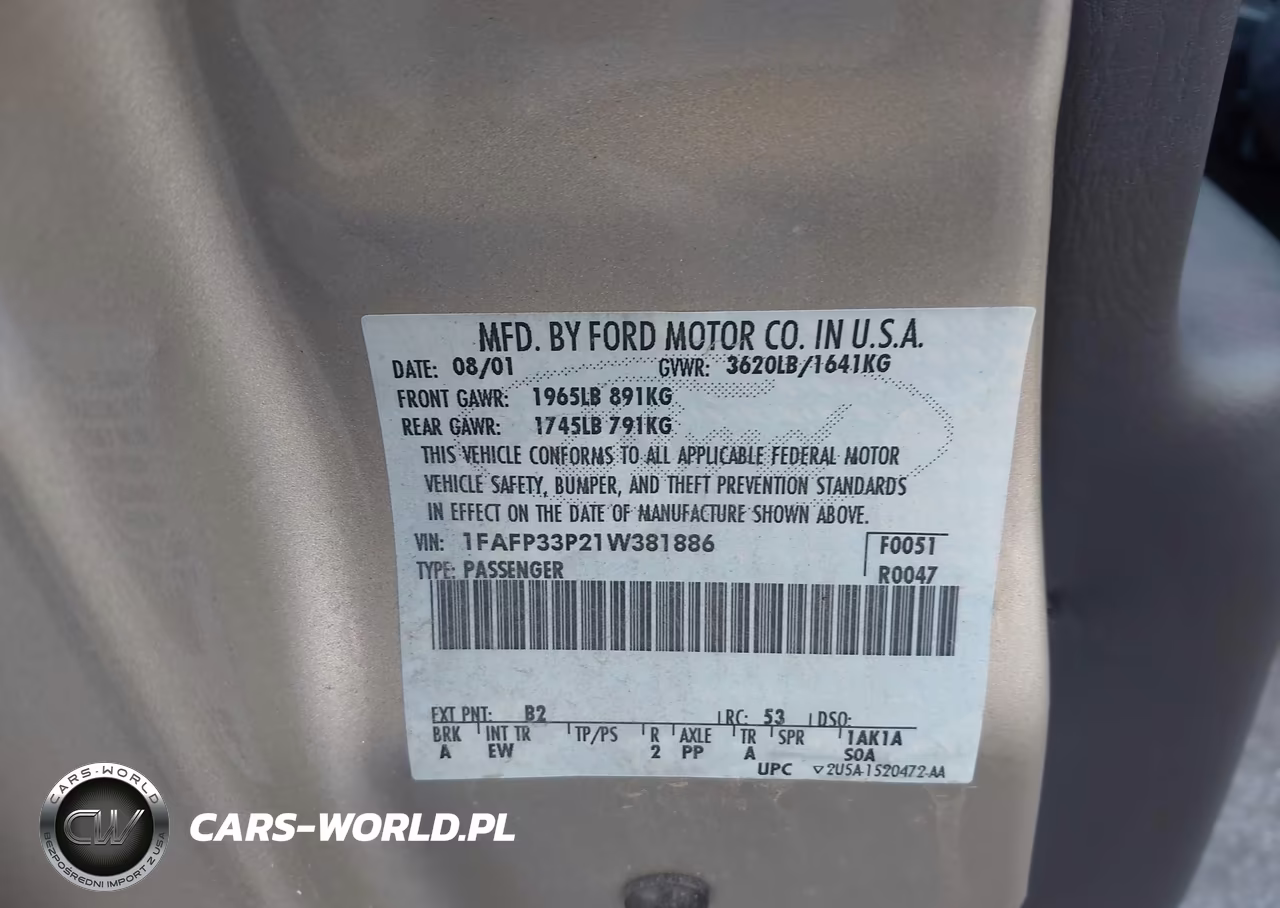 2001 Ford Focus Lx VIN:1FAFP33P21W381886 - 9