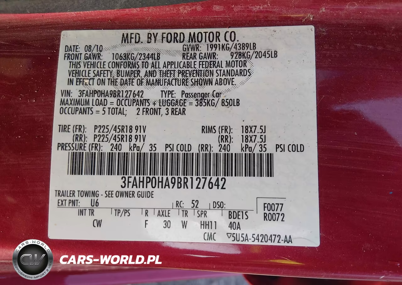 2011 Ford Fusion Se VIN:3FAHP0HA9BR127642 - 9