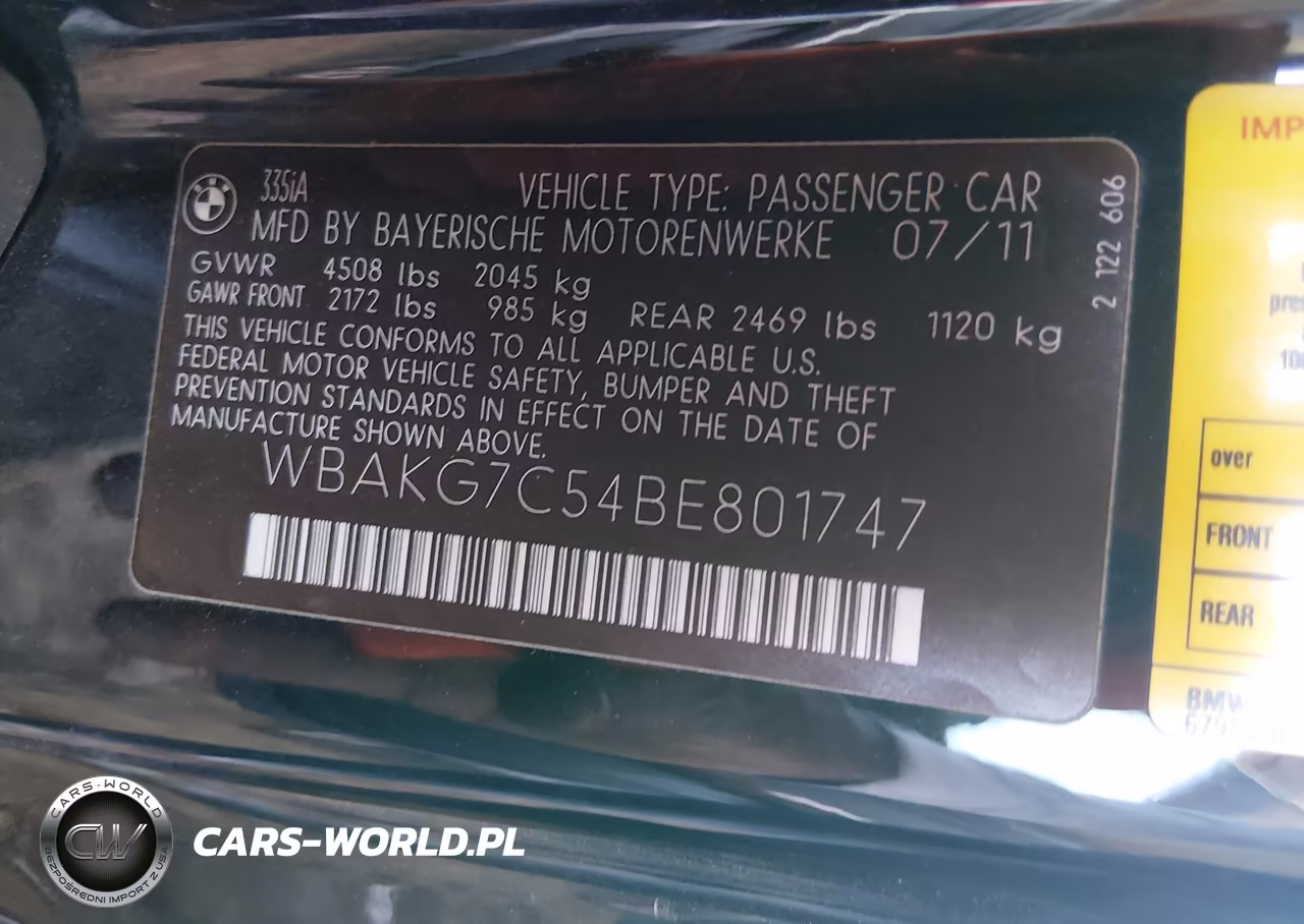 2011 BMW 335I VIN:WBAKG7C54BE801747 - 9