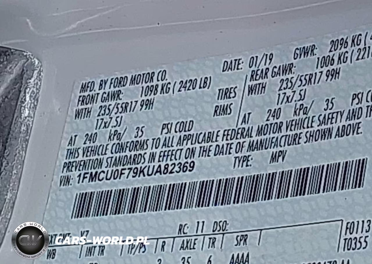 2019 Ford Escape S VIN:1FMCU0F79KUA82369 - 9