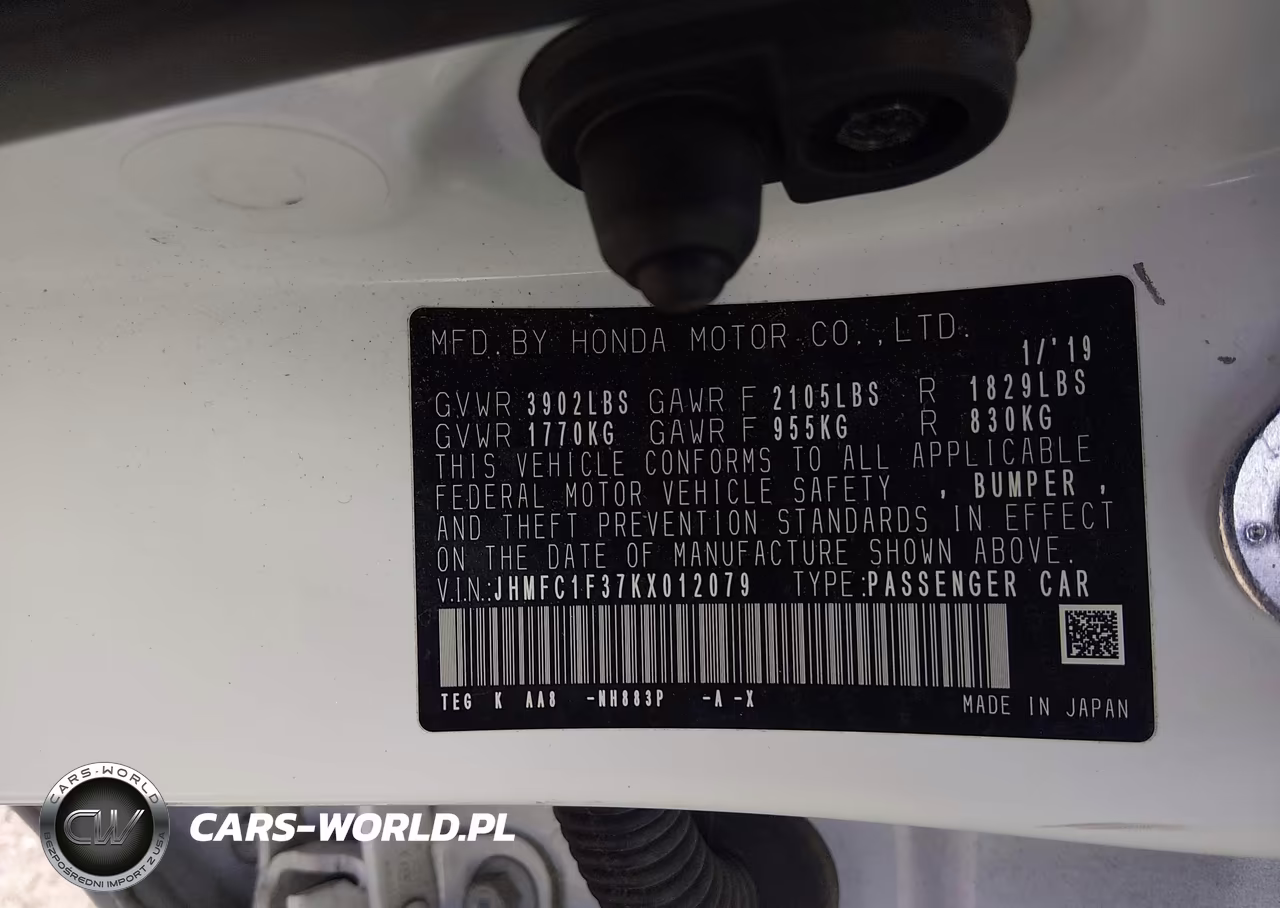 2019 Honda Civic Ex VIN:JHMFC1F37KX012079 - 9