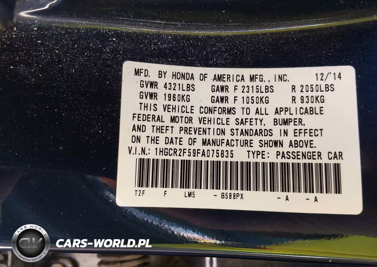 2015 Honda Accord Sport VIN:1HGCR2F59FA075835 - 9