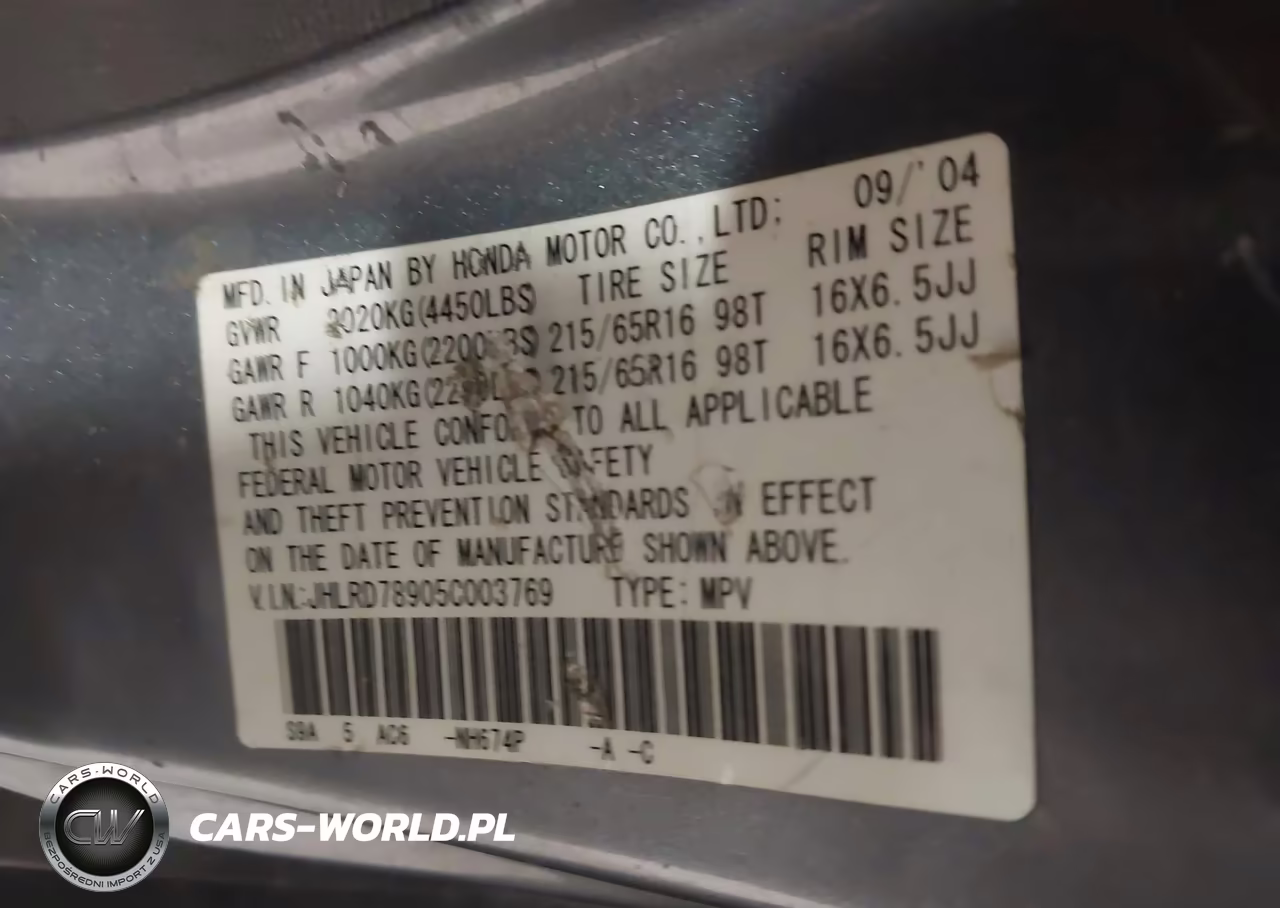 2005 Honda Cr-V Se VIN:JHLRD78905C003769 - 9