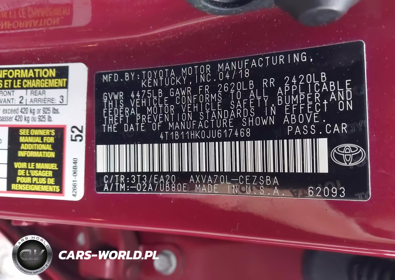 2018 Toyota Camry Se VIN:4T1B11HK0JU617468 - 9