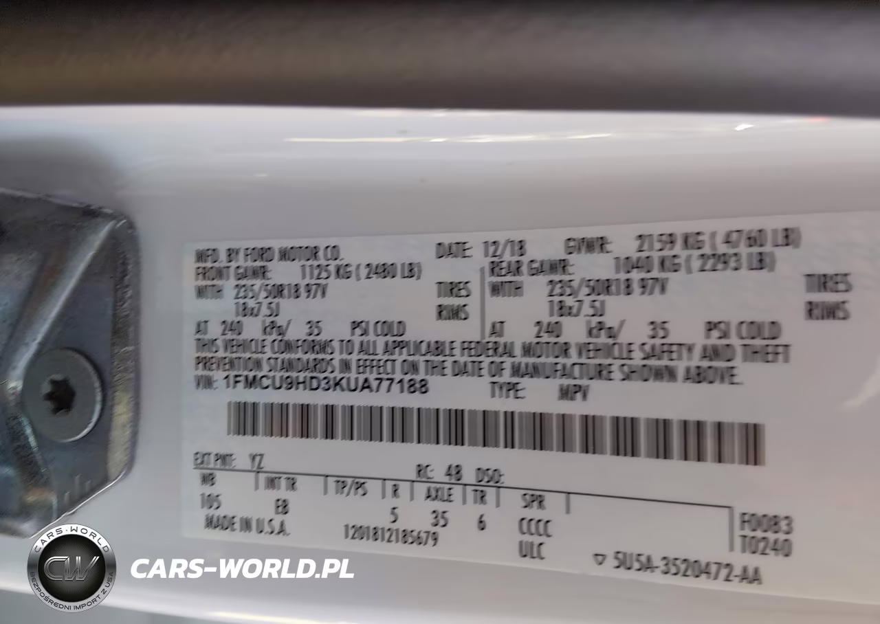 2019 Ford Escape Sel VIN:1FMCU9HD3KUA77188 - 9