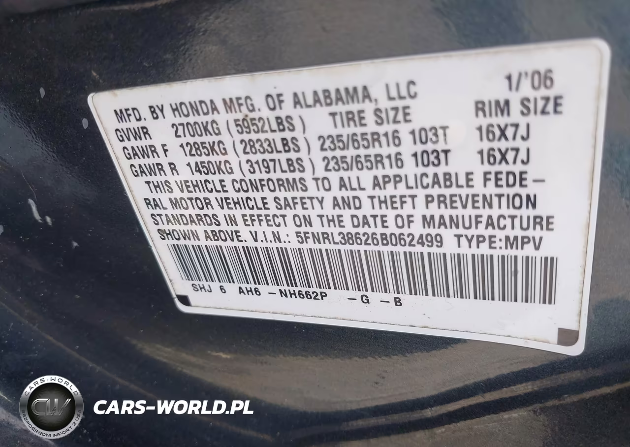 2006 Honda Odyssey Ex-L VIN:5FNRL38626B062499 - 9